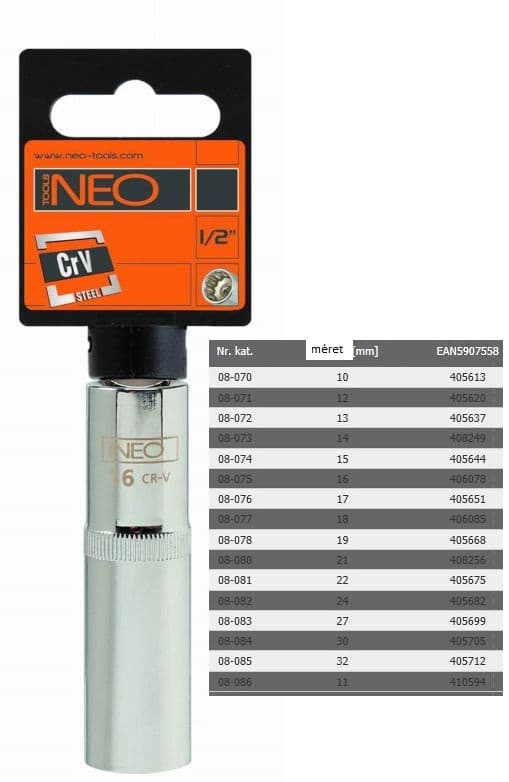 DUGÓKULCS NEO 08-083 27MM 1/2˝HOSZ.12P